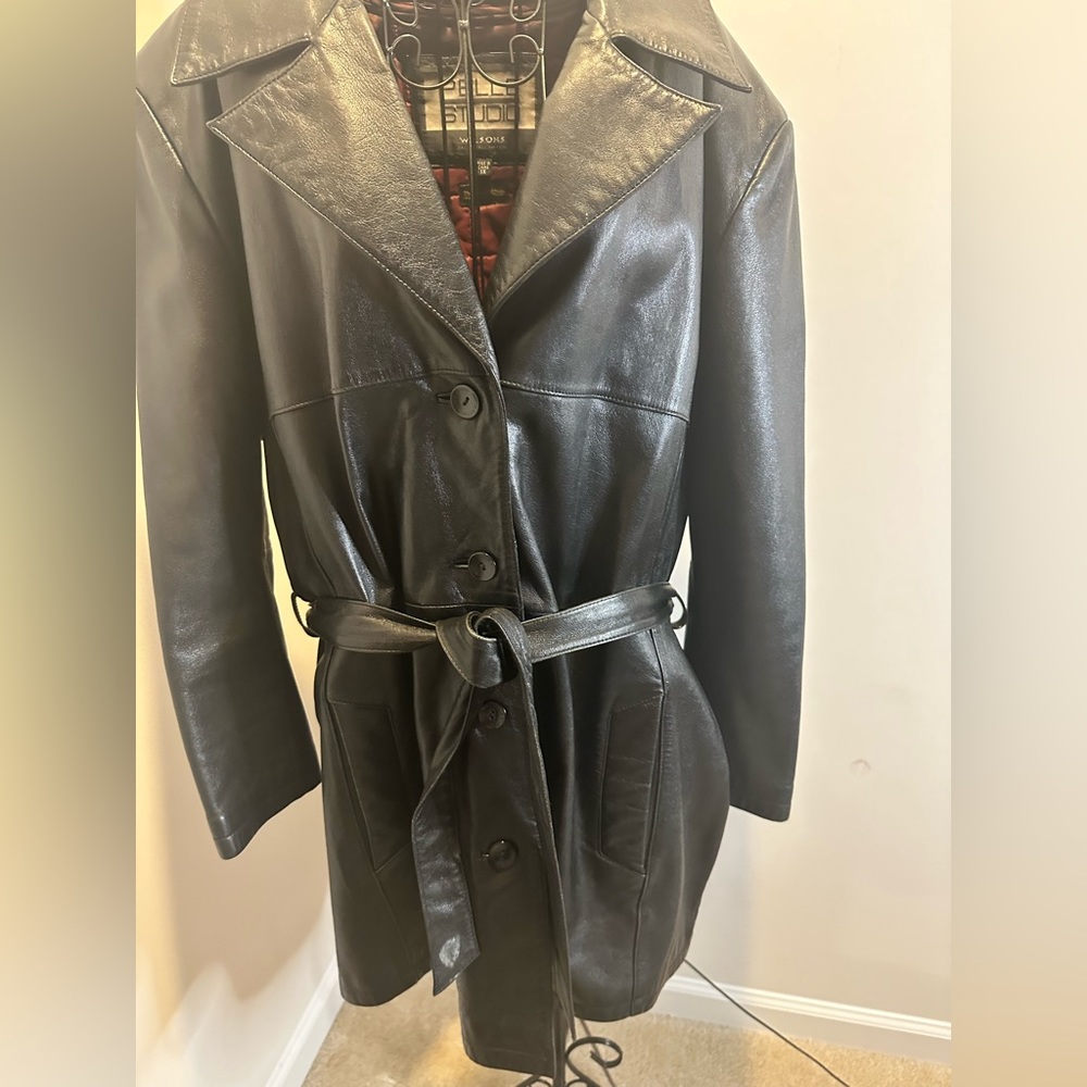 Women’s Lined Black Pelle Studio Wilsons Leather Belted Jacket Size 1X